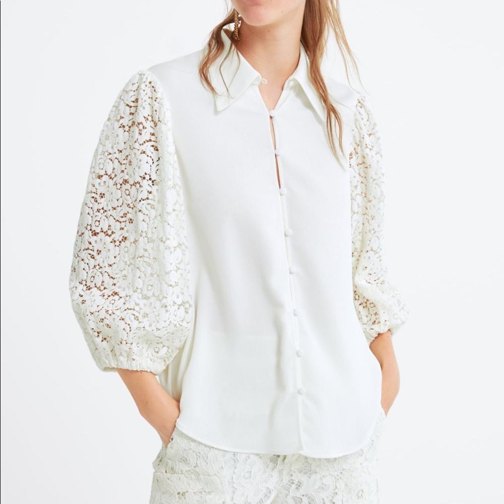 Zara white contrasting lace long sleeve top M